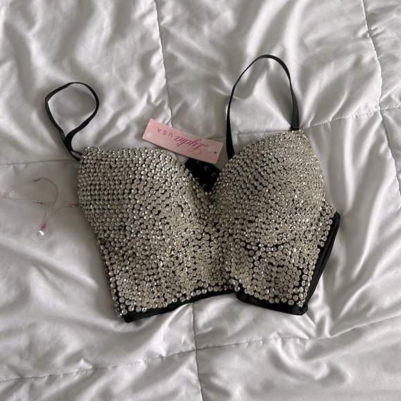 Silver and Black Rhinestone Bralette - Picture 1 of 3